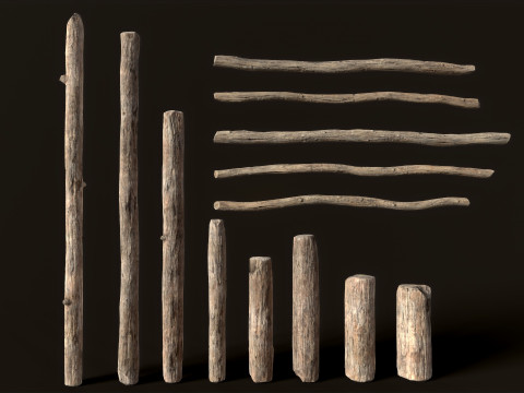 Wooden constructor planks poles beams 26 pieces 3D Model