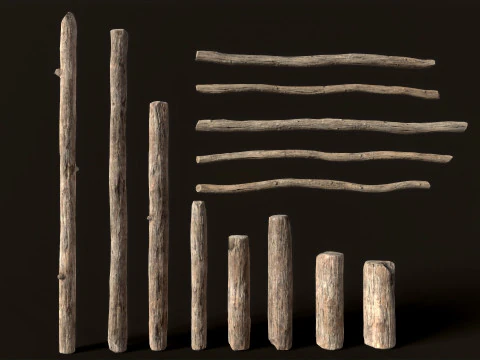 Wooden constructor planks poles beams 26 pieces 3D Model