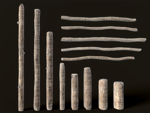 Wooden constructor planks poles beams 26 pieces 3D Model