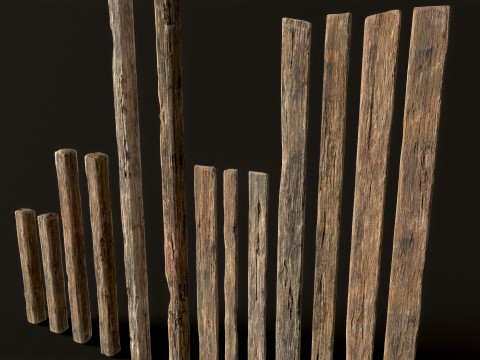 Wooden constructor planks poles beams 26 pieces 3D Model