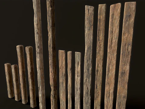Wooden constructor planks poles beams 26 pieces 3D Model