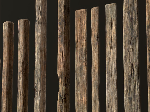 Wooden constructor planks poles beams 26 pieces 3D Model