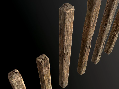 Wooden constructor planks poles beams 26 pieces 3D Model
