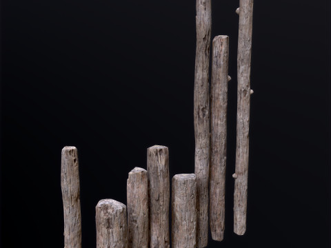 Wooden constructor planks poles beams 26 pieces 3D Model
