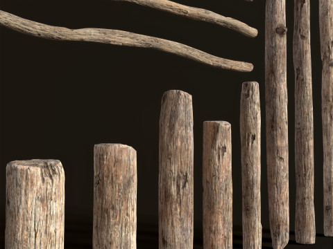 Wooden constructor planks poles beams 26 pieces 3D Model