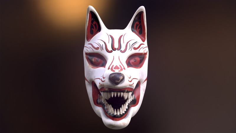 Japanese Kitsune Fox Mask Model 3D .c4d .max .obj .3ds .fbx .stl .blend