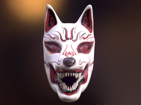 Japanese Kitsune Fox Mask 3D Model