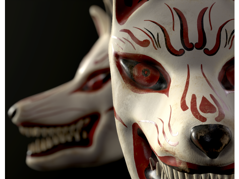 Japanese Kitsune Fox Mask Model 3D