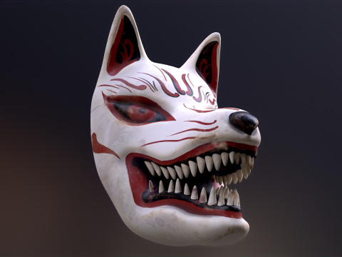 Japanese Kitsune Fox Mask Model 3D