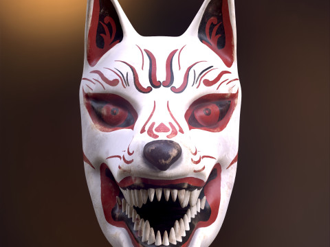 Japanese Kitsune Fox Mask Model 3D