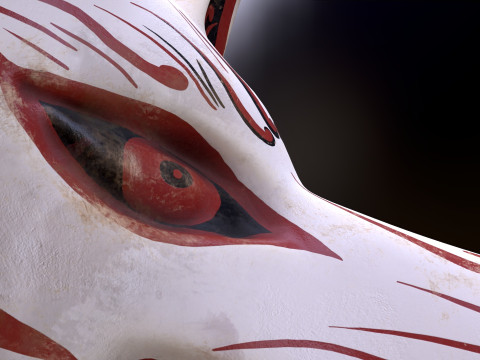 Japanese Kitsune Fox Mask Model 3D