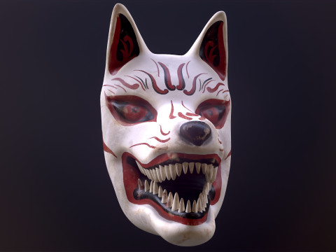 Japanese Kitsune Fox Mask Model 3D