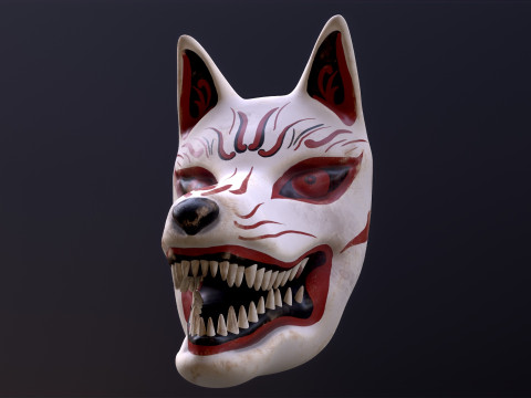Japanese Kitsune Fox Mask Model 3D
