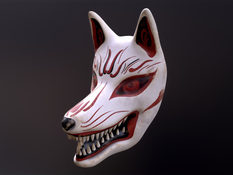 Japanese Kitsune Fox Mask Model 3D