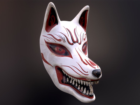 Japanese Kitsune Fox Mask Model 3D