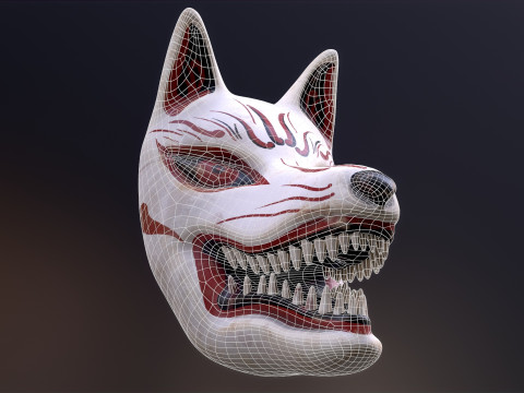 Japanese Kitsune Fox Mask Model 3D