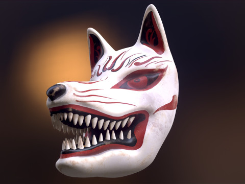 Japanese Kitsune Fox Mask Model 3D