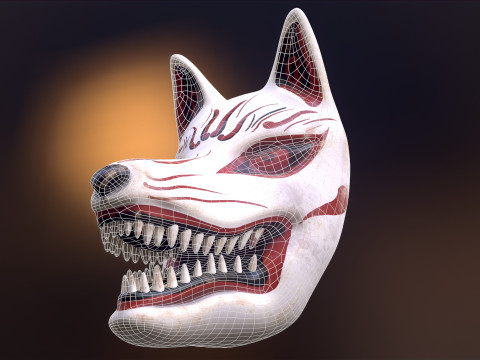 Japanese Kitsune Fox Mask Model 3D