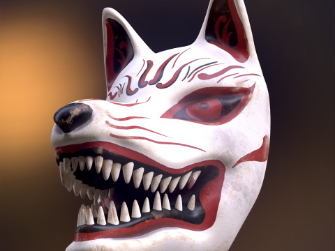 Japanese Kitsune Fox Mask Model 3D
