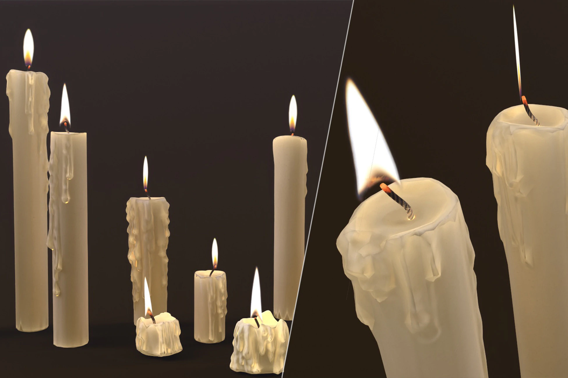 Melted Candles pack 3D Model .c4d .max .obj .3ds .fbx .stl .blend