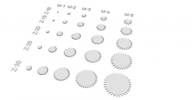 spur gear with evolvent - small set 3D Print Model .c4d .max .obj .3ds .fbx .stl .blend 