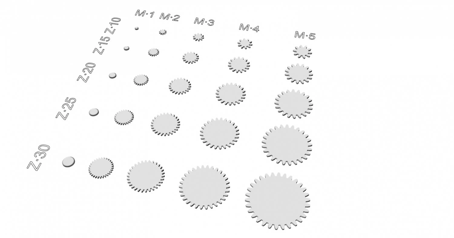 spur gear with evolvent - small set 3D Print Model .c4d .max .obj .3ds .fbx .stl .blend 