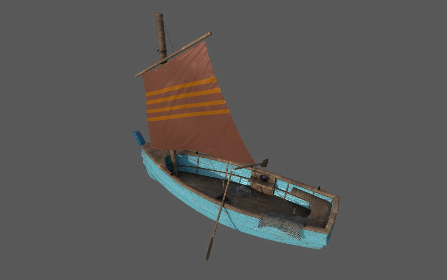 wooden fisher boat 3D Model .c4d .max .obj .3ds .fbx .stl .blend 
