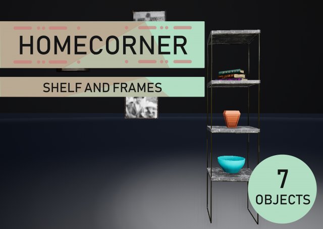 shelf and frames 3D Model .c4d .max .obj .3ds .fbx .stl .blend 