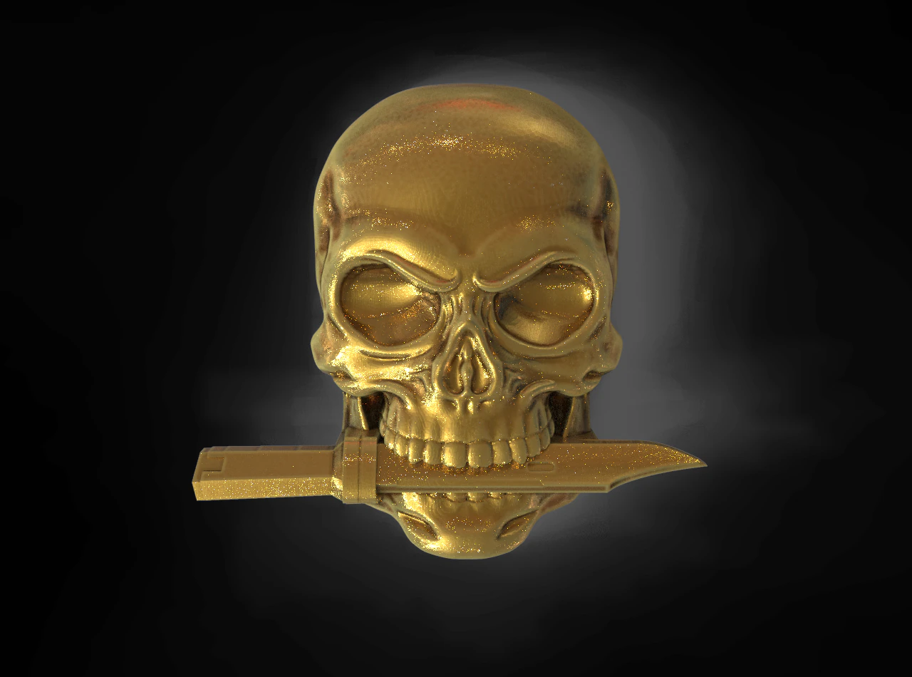 Skull with knife 3D Print Model .c4d .max .obj .3ds .fbx .stl .blend 