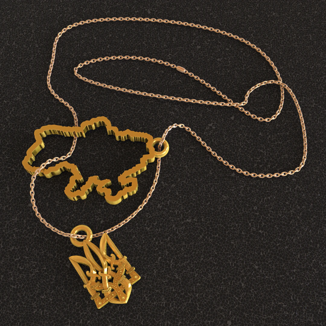 Pendant with a map of Ukraine and the original trident 3D Print Model .c4d .max .obj .3ds .fbx .stl .blend 