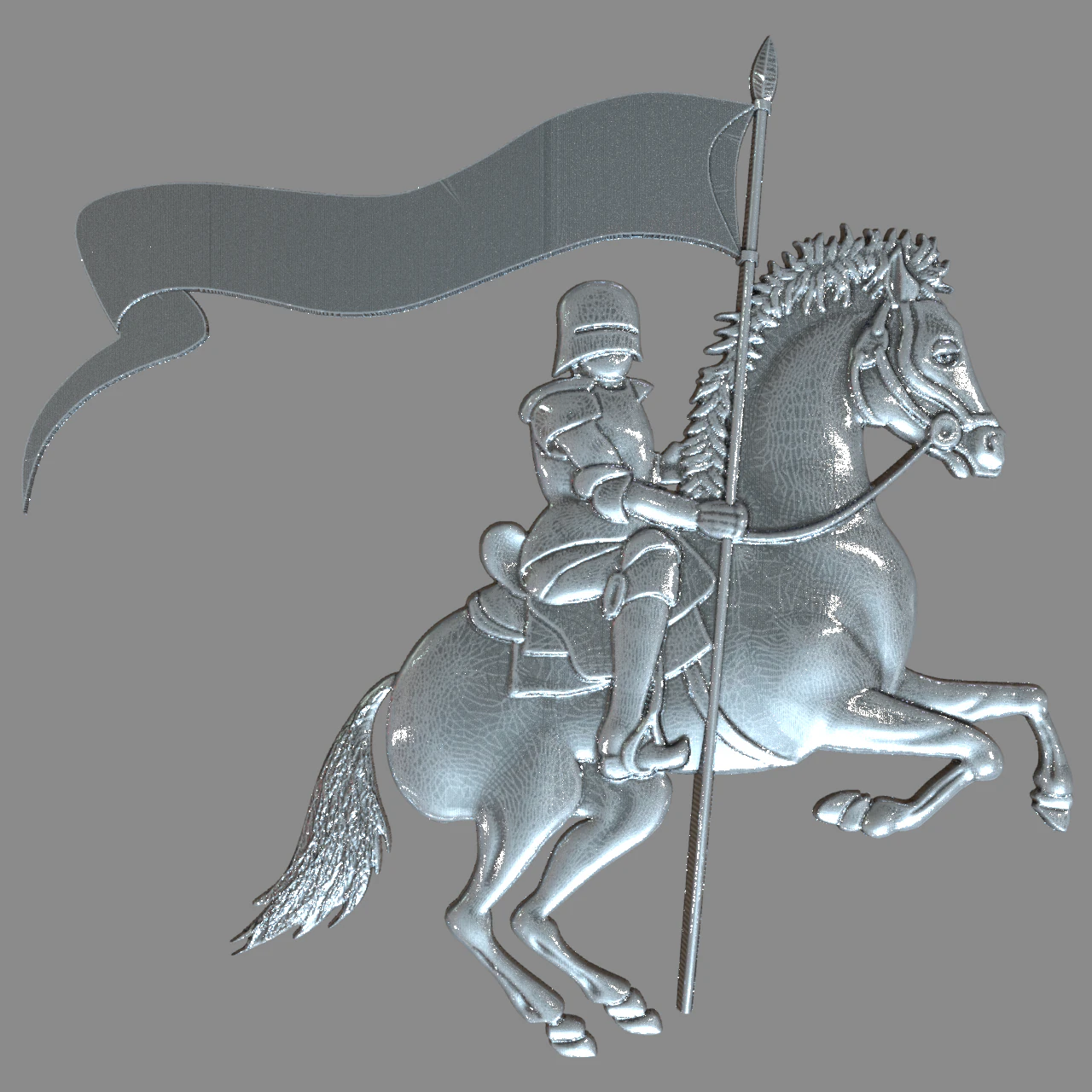 Knight on horseback and banner 3D Print Model .c4d .max .obj .3ds .fbx .stl .blend 