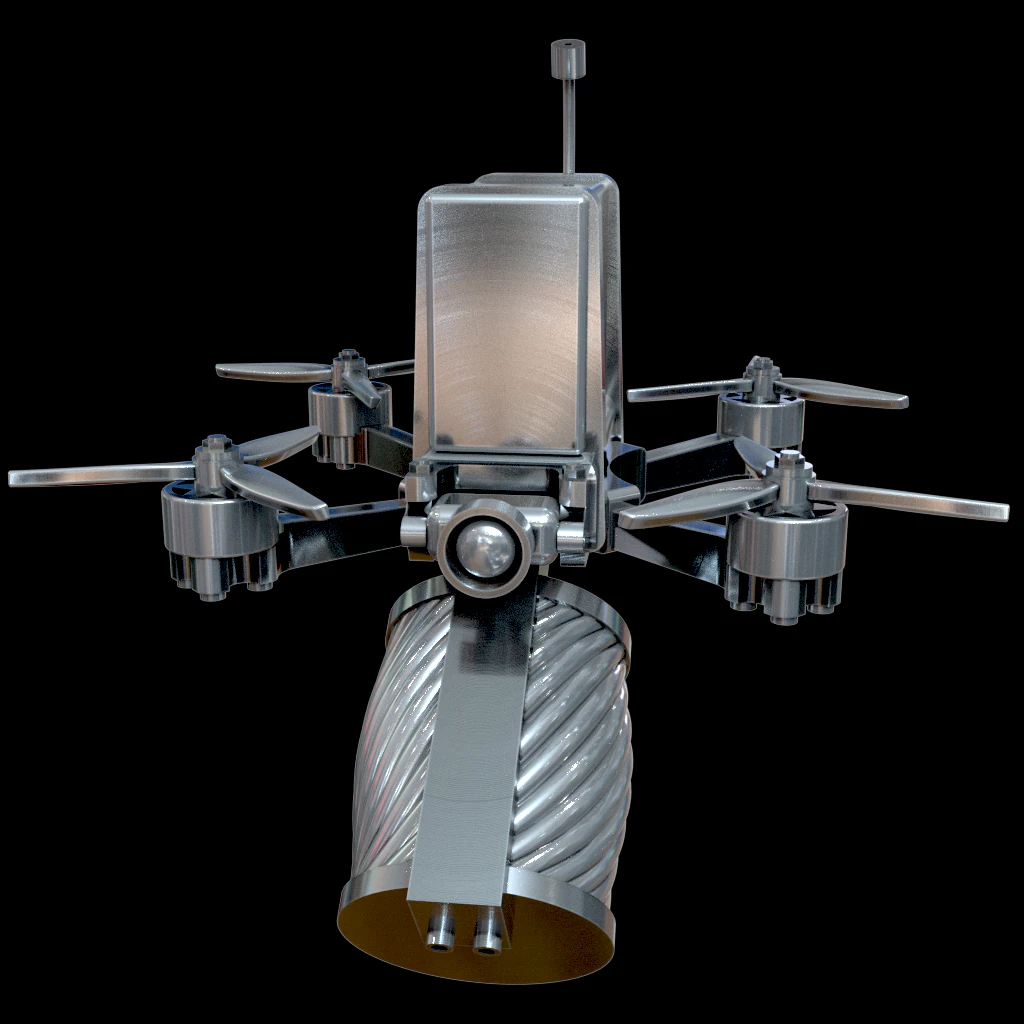 Quadcopter with grenade 3D Print Model .c4d .max .obj .3ds .fbx .stl .blend 