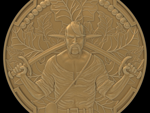 Coin with a Cossack with two sabers on a background of leaves 3D Print Model