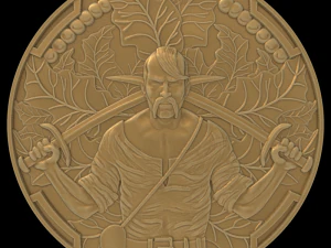 Coin with a Cossack with two sabers on a background of leaves 3D Print Model