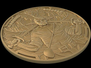 Coin with a Cossack with two sabers on a background of leaves 3D Print Model