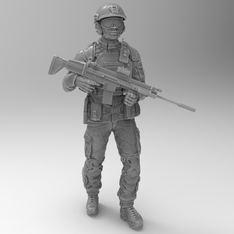 Military man with an assault rifle Fn Scar L 3D 프린트 모델 .c4d .max .obj .3ds .fbx .stl .blend 
