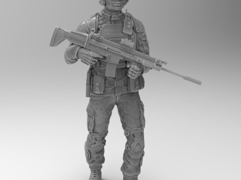 Military man with an assault rifle Fn Scar L Modelo de Impressão 3D