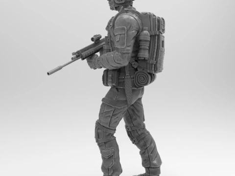 Military man with an assault rifle Fn Scar L 3D Print Model