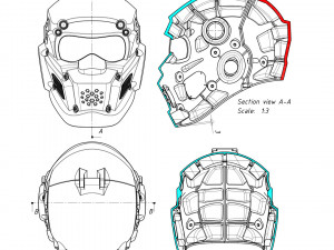 cad-friendly models kit helmet h1v1 and male head m1p1d0v1head 3D मॉडल