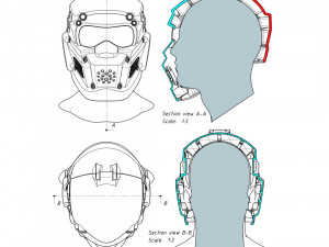 cad-friendly models kit helmet h1v1 and male head m1p1d0v1head 3D मॉडल