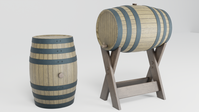 Wooden Barrel and stand Modello 3D .c4d .max .obj .3ds .fbx .stl .blend 
