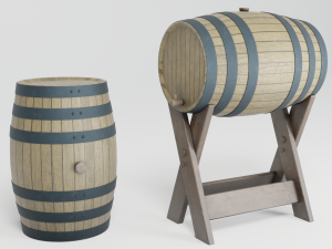 Wooden Barrel and stand Modelo 3D