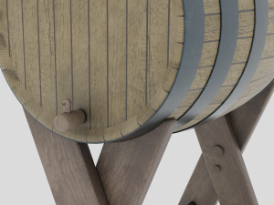 Wooden Barrel and stand Modello 3D