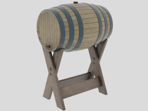 Wooden Barrel and stand Modello 3D