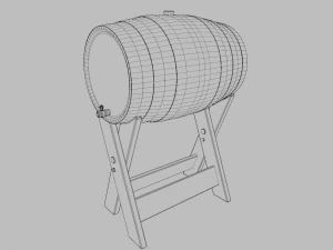Wooden Barrel and stand 3D Model