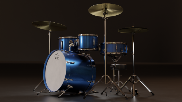 Drum Kit Blue Custom Model 3D .c4d .max .obj .3ds .fbx .stl .blend 