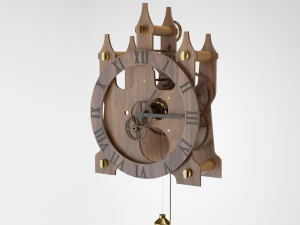 Дерев'яний настінний годинник з відкритим корпусом 3D Модель
