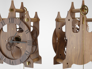 Wooden Wall Clock Open Case Design 3D Model