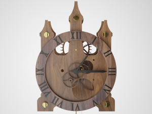 Wooden Wall Clock Open Case Design 3D Model