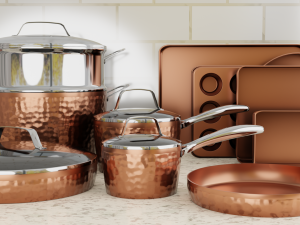 Hammered Copper Cookware Set 15-Piece Model 3D